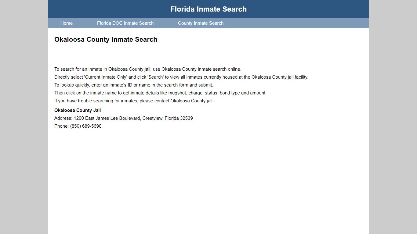 Okaloosa County Jail Inmate Search